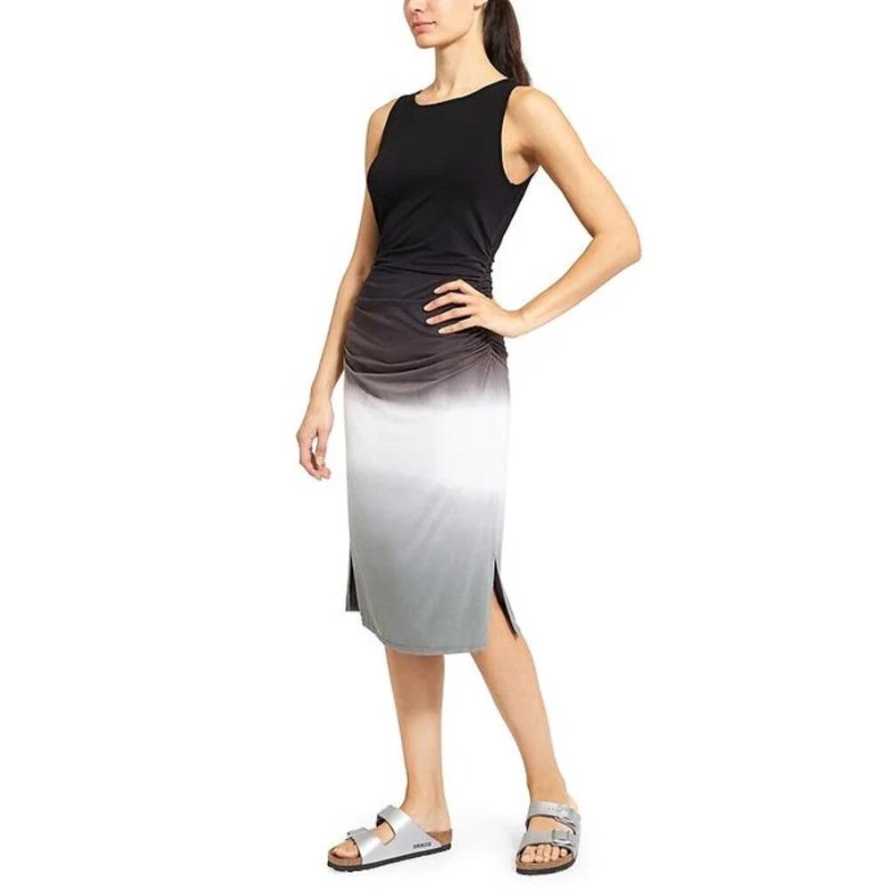 Athleta Black Ombre Midi Tank Dress Ruched Side Slit Medium